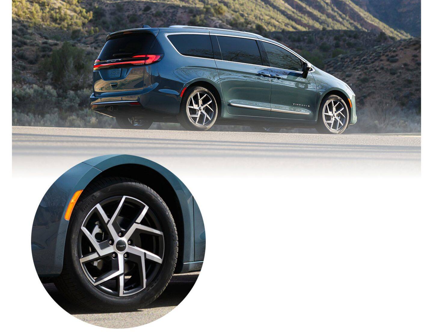 Una Chrysler Pacifica Limited 2027 negra estacionada junto a un lago, remolcando una lancha a motor, con una familia de cuatro personas cerca.