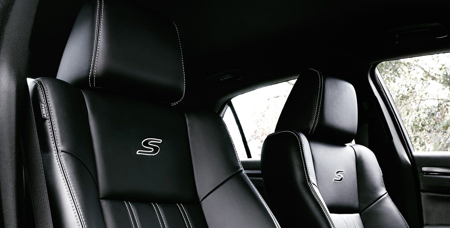 Display A close-up of the driver and front passenger seatbacks and headrests in the 2021 Chrysler 300S V6.