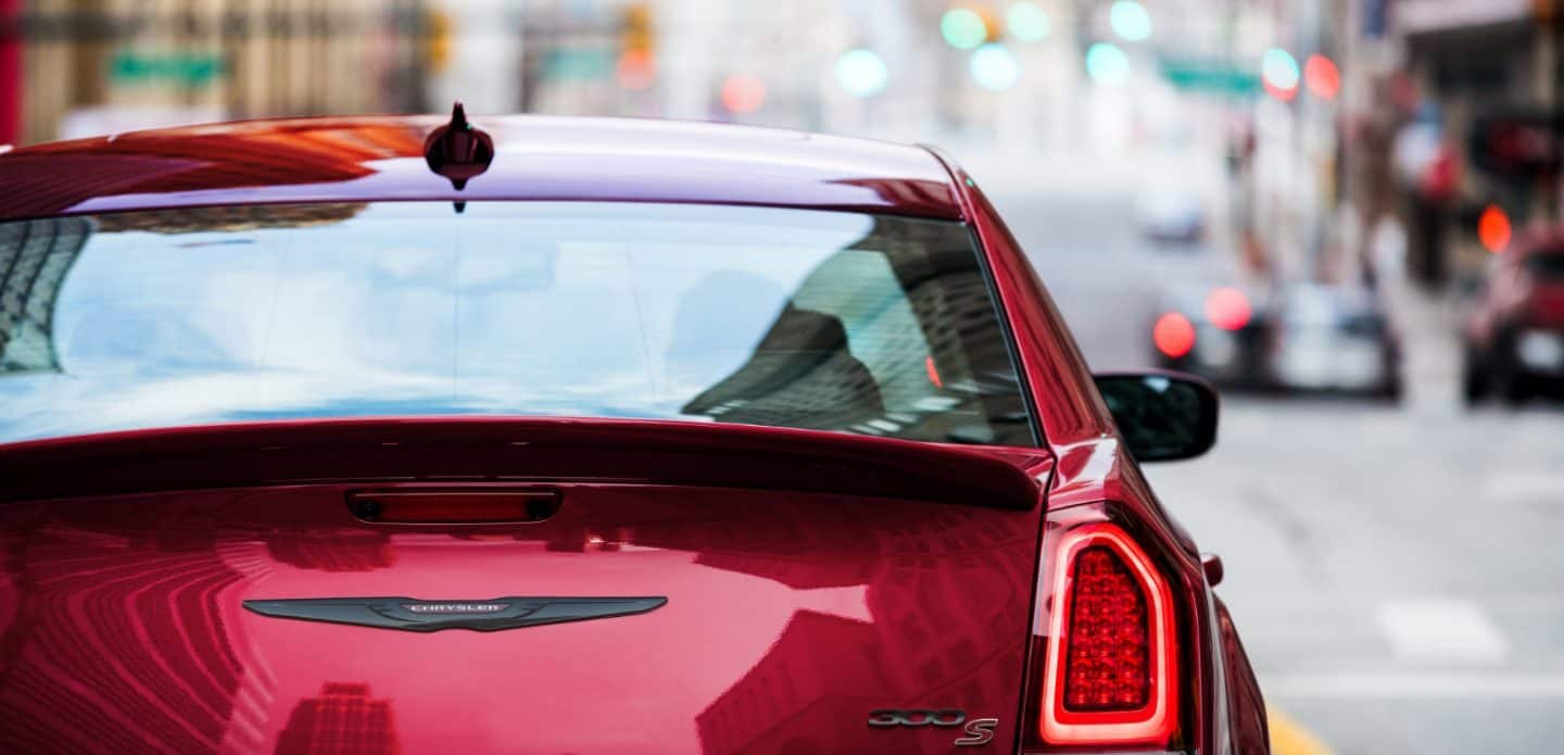 Display A close-up of the rear windshield of the 2023 Chrysler 300.