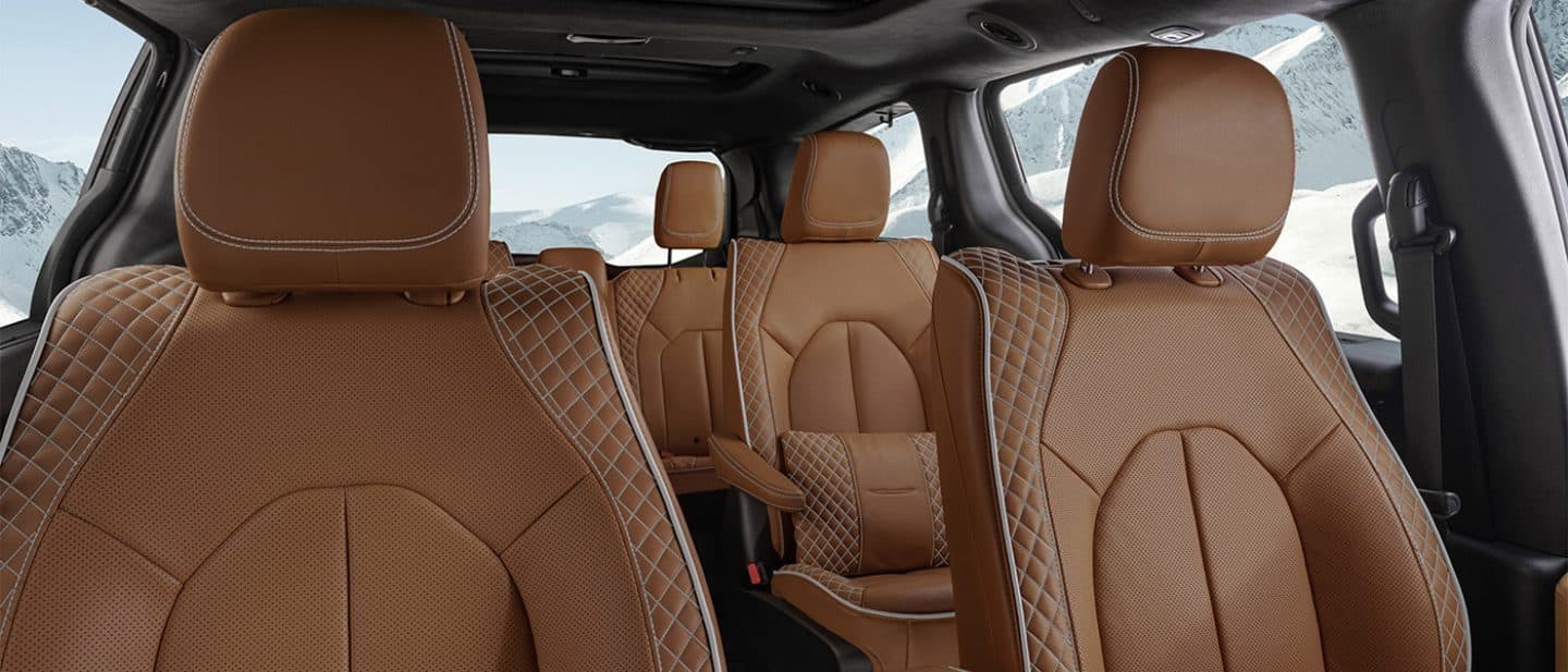 Display The three rows of seats in the 2026 Chrysler Pacifica Plug-in Hybrid Pinnacle.
