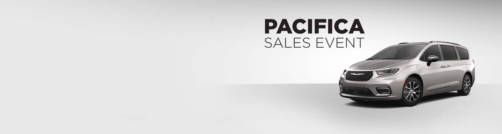 A front driver-side angle of a gray 2025 Chrysler Pacifica Hybrid Pinnacle model. Chrysler Pacifica sales event.