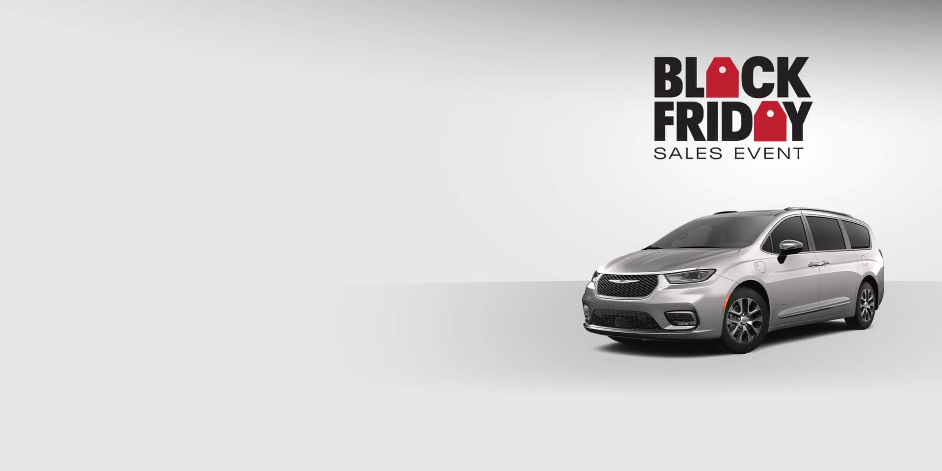 A front driver-side angle of a gray 2025 Chrysler Pacifica Hybrid Pinnacle model. Black Friday Sales Event.