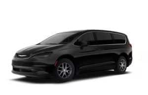 A front driver-side angle of a red 2025 Chrysler Voyager Pinnacle model.